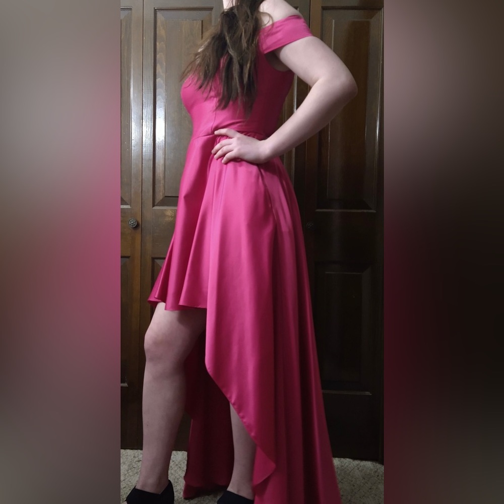 Hot Pink Windsor Satin High-Low Prom Dress 💞